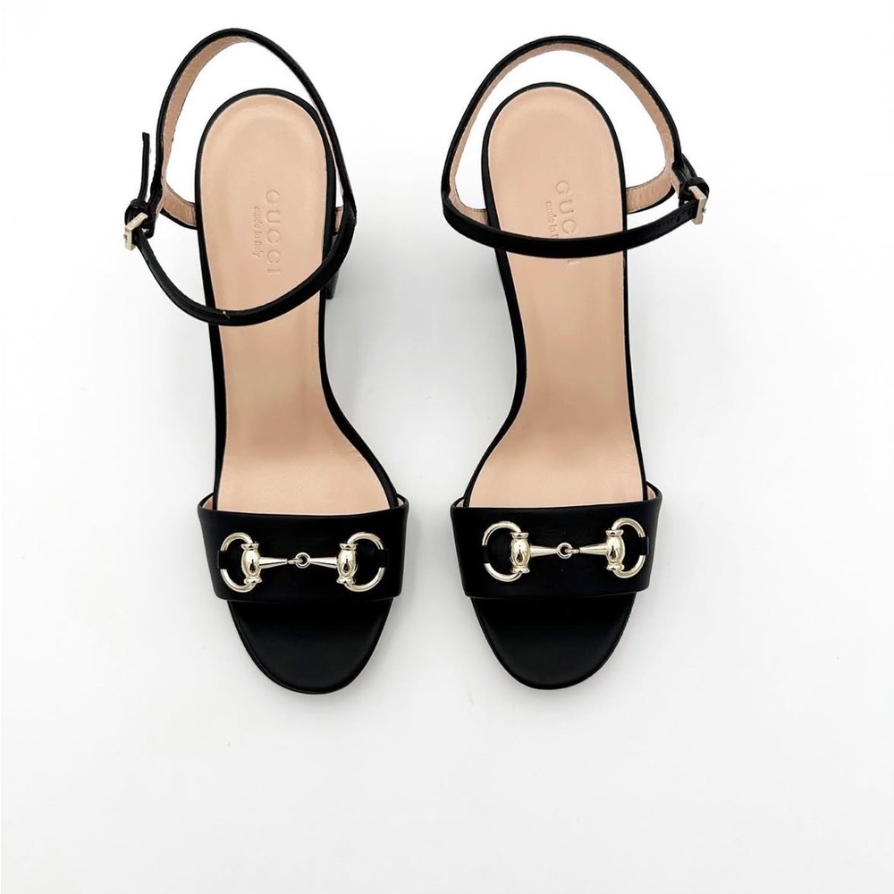 Gucci Black Sandals with Gold Horsebit Accent